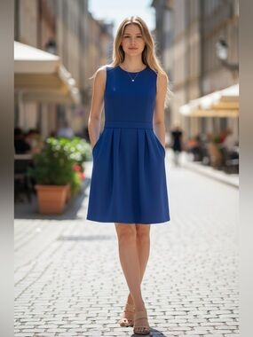 Bisou Bisou Sleeveless Royal Blue Pleated Sheath Dress